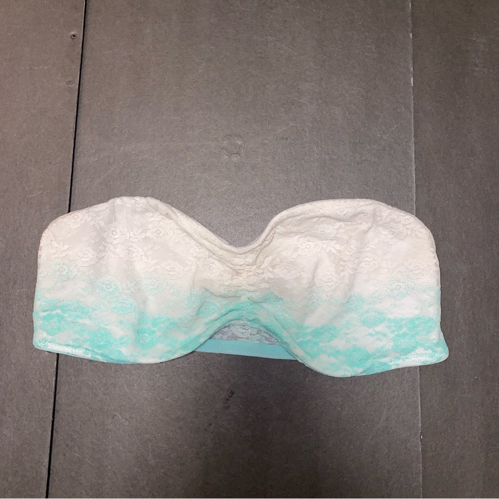 PINK VICTORIA'S SECRET Bralette Medium Teal/White Lace Bandeau